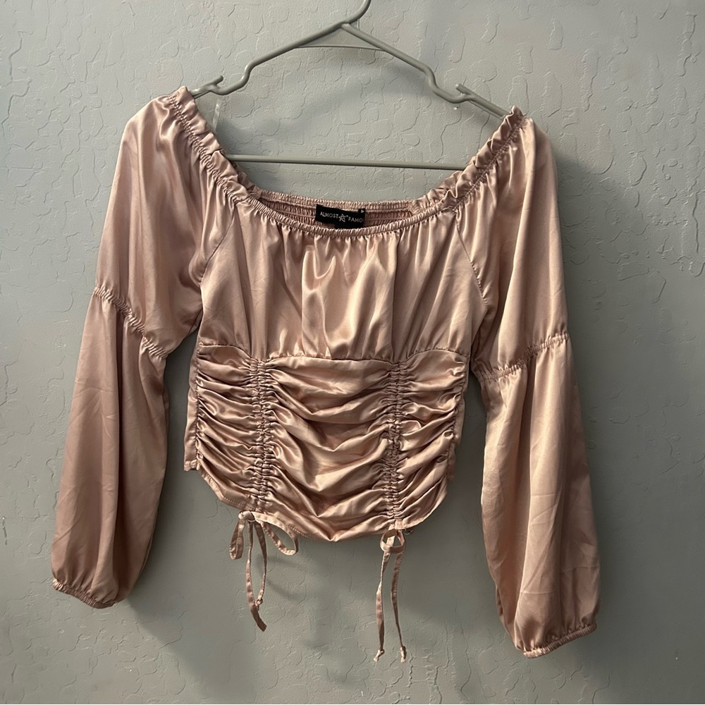 Satin-Like Cinched Long Sleeve Top